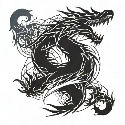 A tattoo design of a lightning bolt transforming into a dragon, with elements of mythology and tech intertwined tattoo design idea