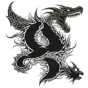 A tattoo design of a lightning bolt transforming into a dragon, with elements of mythology and tech intertwined tattoo design idea