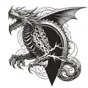 A tattoo design of a lightning bolt transforming into a dragon, with elements of mythology and tech intertwined tattoo design idea