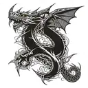 A tattoo design of a lightning bolt transforming into a dragon, with elements of mythology and tech intertwined tattoo design idea