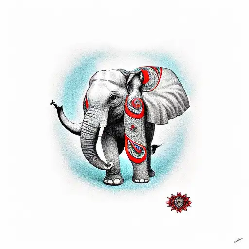 Elephant, eye of nazar , red tattoo design idea