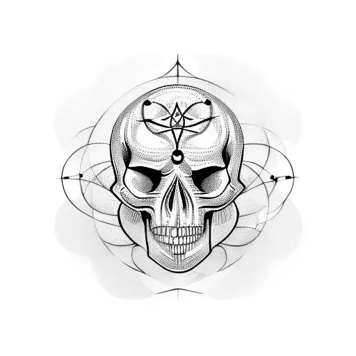 An abstract representation of a holistic symbol merging with a skull, signifying the interconnectedness of life and death tattoo design idea