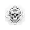 An abstract representation of a holistic symbol merging with a skull, signifying the interconnectedness of life and death tattoo design idea