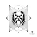 An abstract representation of a holistic symbol merging with a skull, signifying the interconnectedness of life and death tattoo design idea
