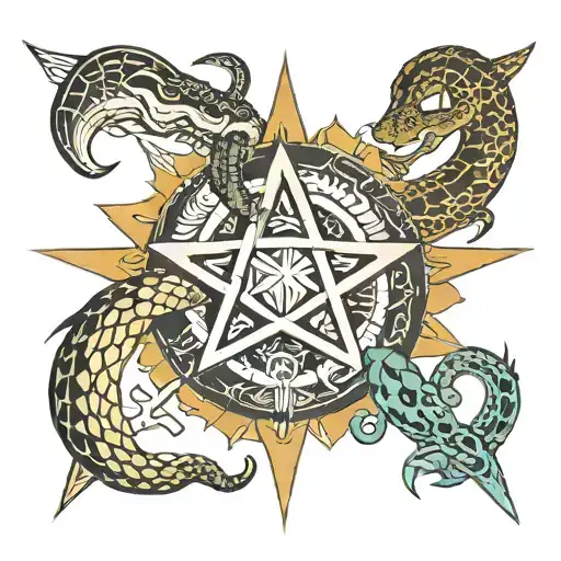Triple moon, pentagram, snake tattoo design idea