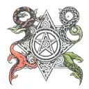 Triple moon, pentagram, snake tattoo design idea