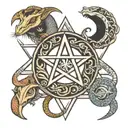 Triple moon, pentagram, snake tattoo design idea