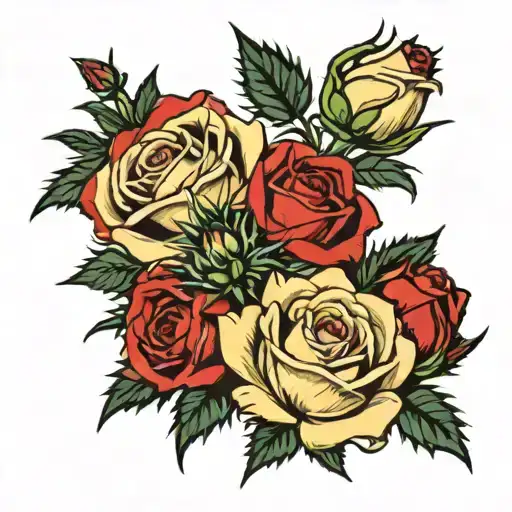 red and white roses and thistle intertwined within tattoo design idea