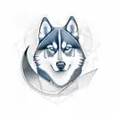 design for tattoo, triangle border, girl short hair brown with brown eyes, a husky with blue eyes and an orange cat with tattoo design idea