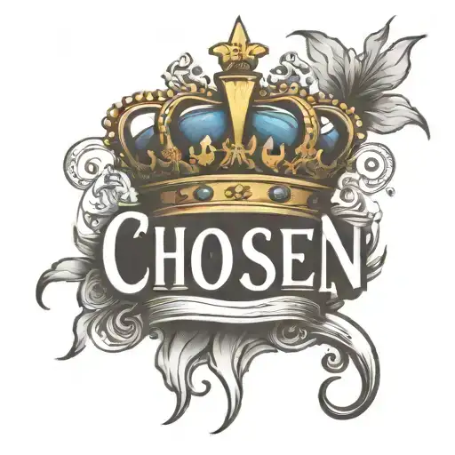 the word Chosen with a crown on top  tattoo design idea
