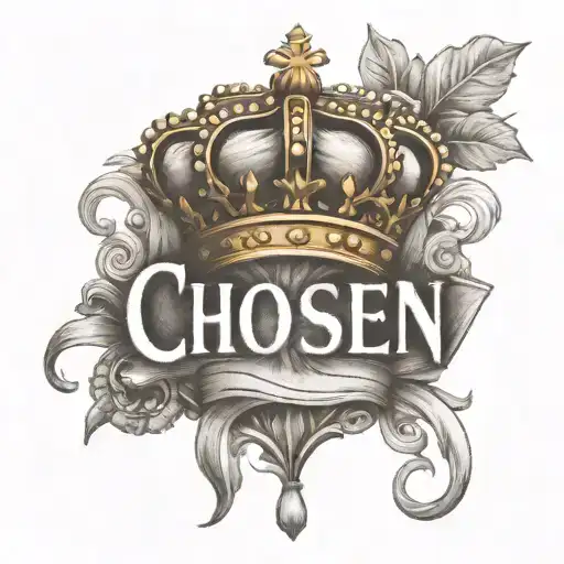 the word Chosen with a crown on top  tattoo design idea