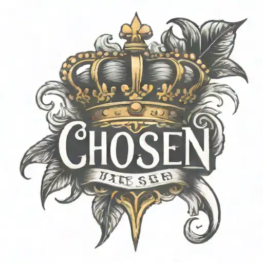 the word Chosen with a crown on top  tattoo design idea