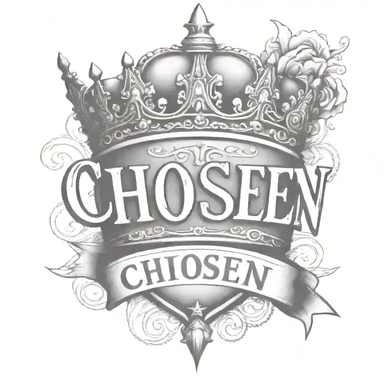 the word Chosen with a crown on top  tattoo design idea