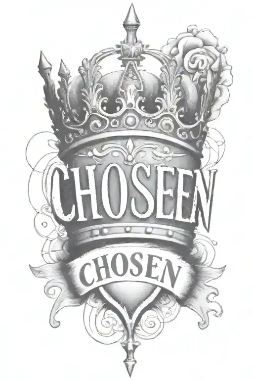 the word Chosen with a crown on top  tattoo design idea