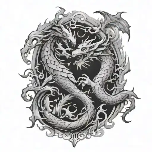 gemini zodiac sign and dragon breathing fire tattoo design idea