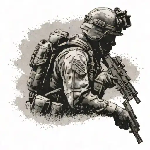 A soldier silhouette made of salt grains, representing the client's dual passions for military intelligence and salt tattoo design idea