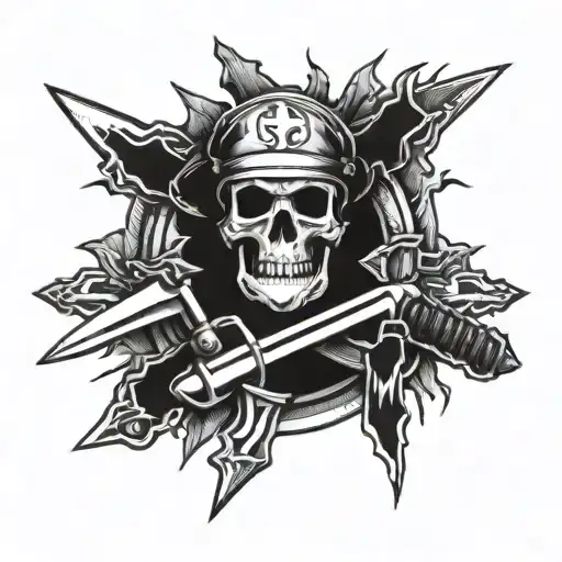 Combat medic symbol intertwined with a collection of knives tattoo design idea