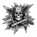 Combat medic symbol intertwined with a collection of knives tattoo design idea