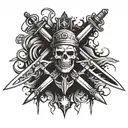 Combat medic symbol intertwined with a collection of knives tattoo design idea