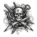 Combat medic symbol intertwined with a collection of knives tattoo design idea