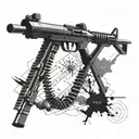 A DNA double helix morphing into a sniper rifle, combining the client's passion for medicine and military intelligence tattoo design idea