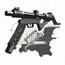 A DNA double helix morphing into a sniper rifle, combining the client's passion for medicine and military intelligence tattoo design idea