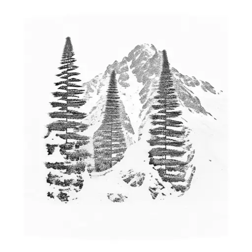 snow capped mountain range with New Zealand fern reflecting in the water below tattoo design idea
