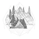 snow capped mountain range with New Zealand fern reflecting in the water below tattoo design idea