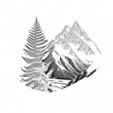 snow capped mountain range with New Zealand fern reflecting in the water below tattoo design idea