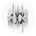snow capped mountain range with New Zealand fern reflecting in the water below tattoo design idea