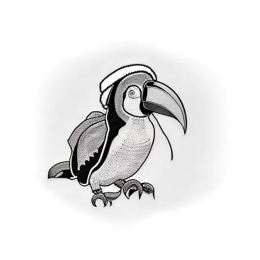 A colorful toucan wearing a winter hat and scarf tattoo design idea