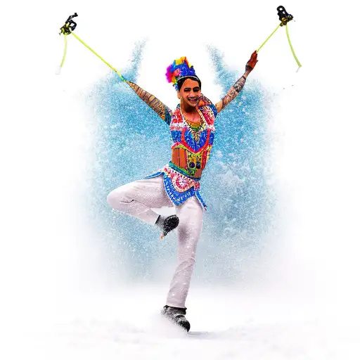 A vibrant Brazilian carnival dancer skiing down a snowy mountain tattoo design idea