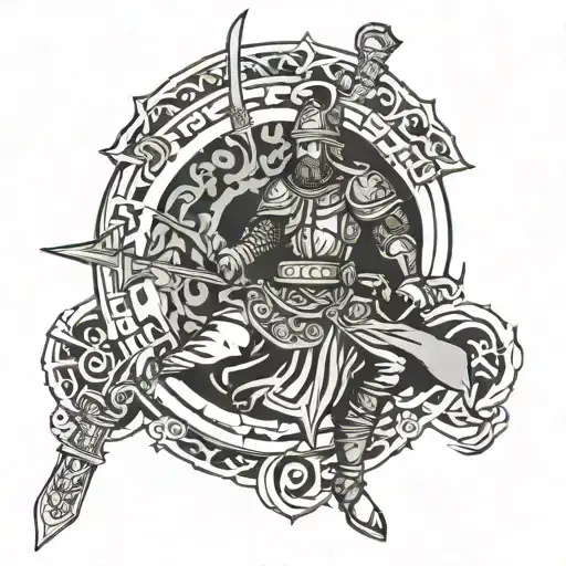 orthodox warrior battling tattoo design idea