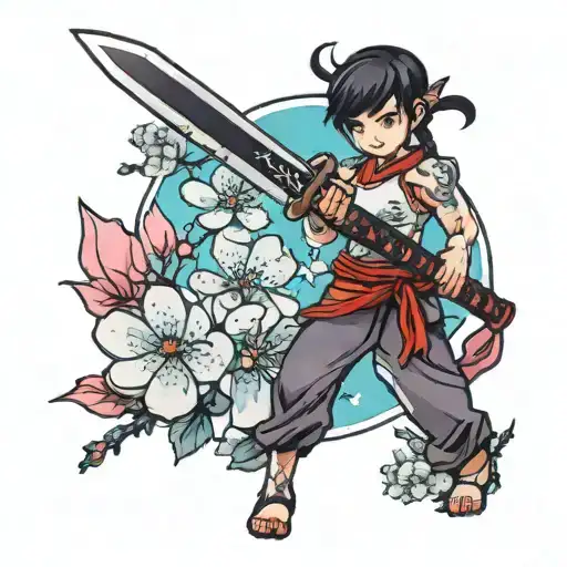 cherry blossom with katana sword surrounded tattoo design idea