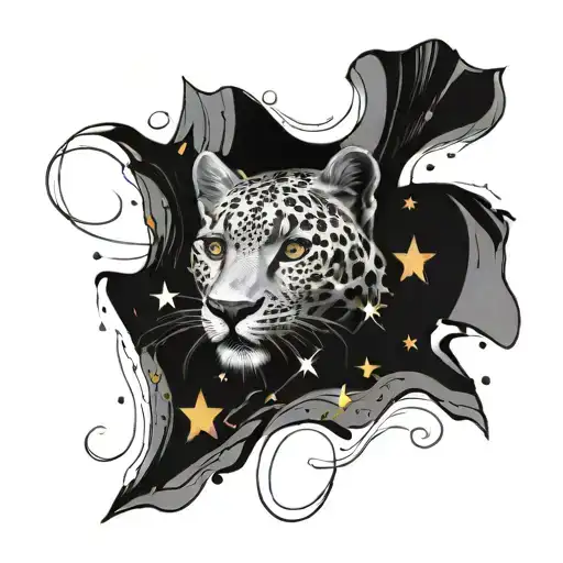 Incorporate leopard print patterns into a tattoo of twinkle stars and grunge y2k lines tattoo design idea