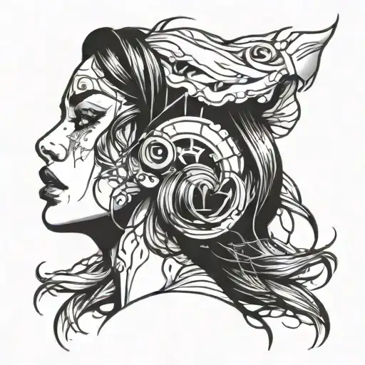 Ahegao girl side view sloppy tattoo design idea