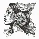 Ahegao girl side view sloppy tattoo design idea