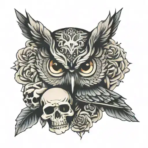 owl and skull wearing tattoo design idea