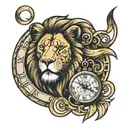 lion and clock tattoo design idea