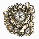 lion and clock tattoo design idea