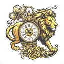 lion and clock tattoo design idea