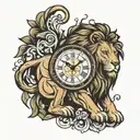 lion and clock tattoo design idea