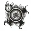 clock a heart patterns black and white drawing tattoo design idea