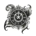clock a heart patterns black and white drawing tattoo design idea