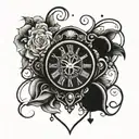 clock a heart patterns black and white drawing tattoo design idea