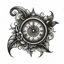 clock a heart patterns black and white drawing tattoo design idea