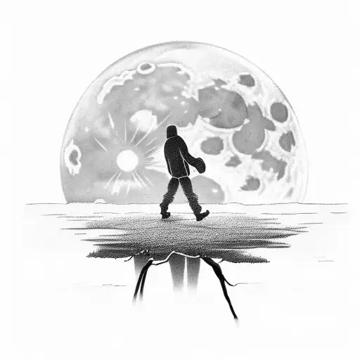lonely guy walking under the moon tattoo design idea