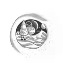 lonely guy walking under the moon tattoo design idea