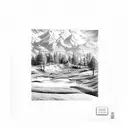 An intricate sketch of a golf course landscape with numbers subtly incorporated into the scenery tattoo design idea