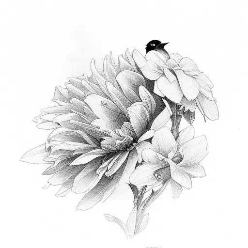 Sketch Bird And Flowers Tattoo Idea - BlackInk AI